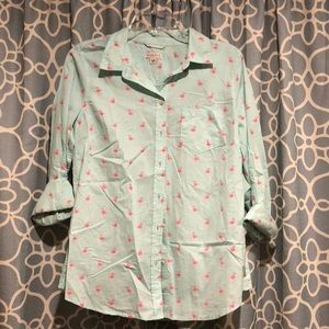 💕Merona Mint Button Down + Pink Flamingos💕